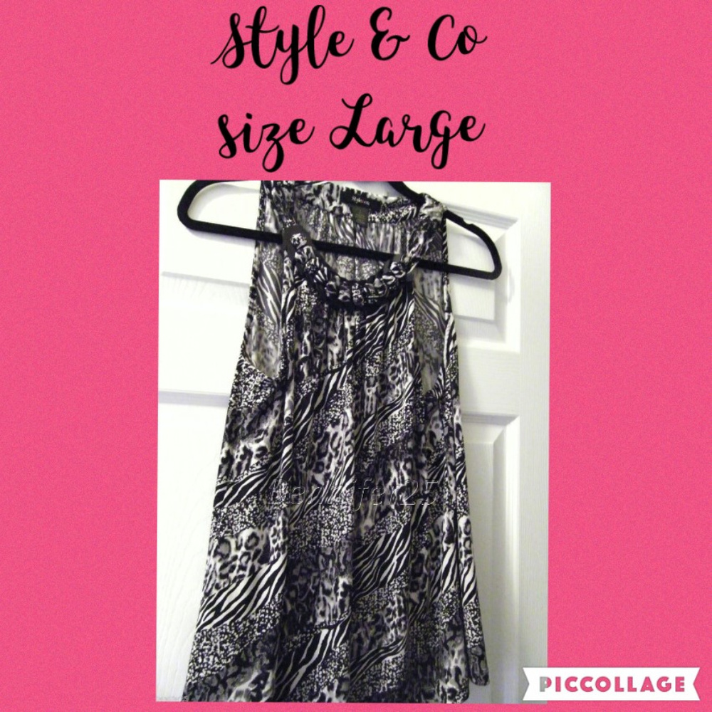 Style & Co shell L tank animal black white stretch